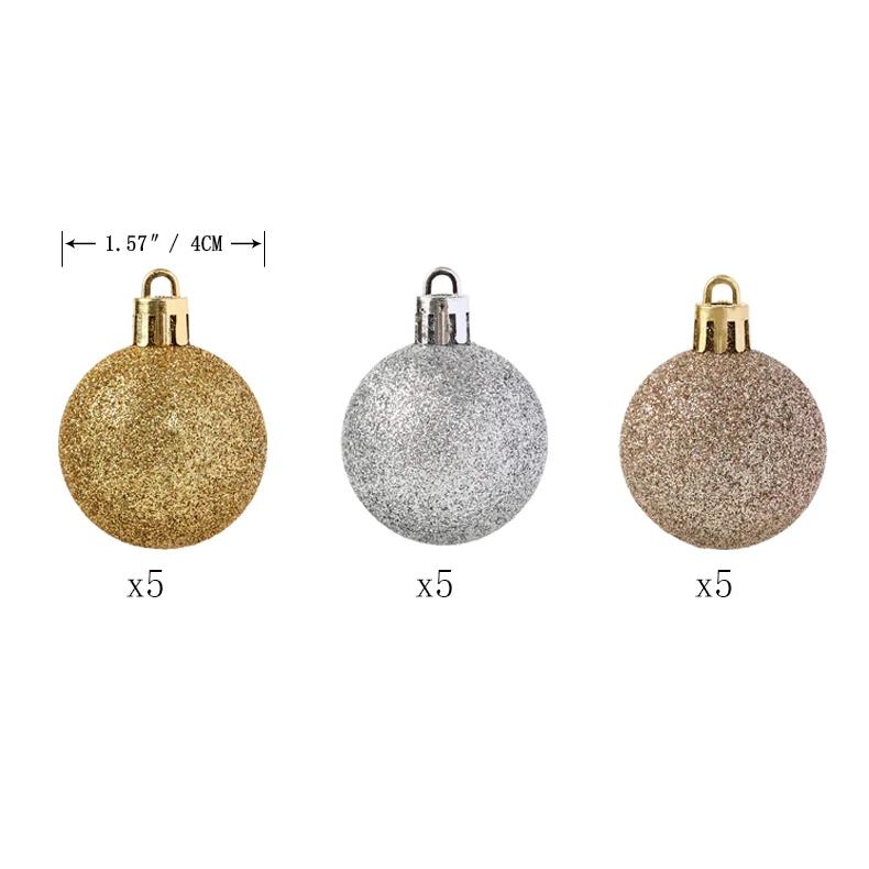 Cascaregg - 15 adornos navideños irrompibles de 4 cm (1,57 pulgadas), bolas colgantes con purpurina brillante para la técnica de estampado en fiestas.