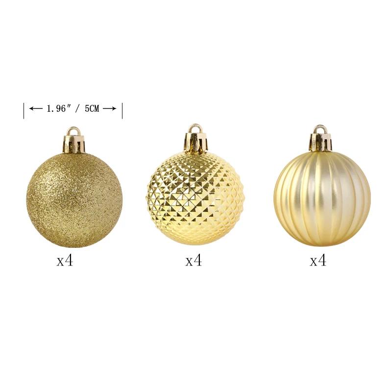 Adorno navideño Cascaregg de 5 cm, bola dorada de Navidad, set de adornos brillantes para árbol de Navidad