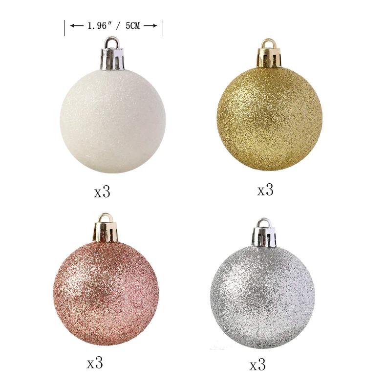 Juego de bolas navideñas Cascaregg de 5 cm (1,96 pulgadas), colgante para árbol de Navidad, purpurina multicolor, decoración de bolas surtidas.